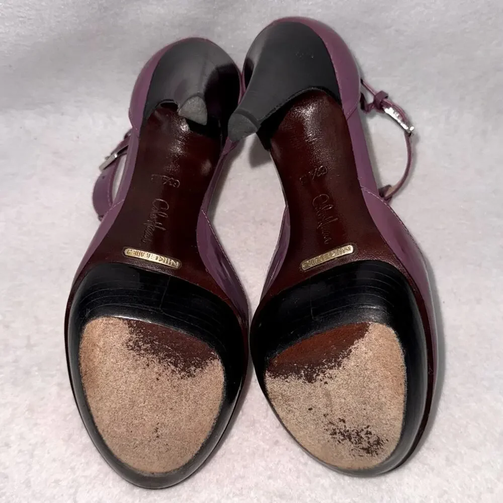 Women’s Cole Haan Alegra Heels Platform Shoes Purple Patent Leather Peep Toe 6.5